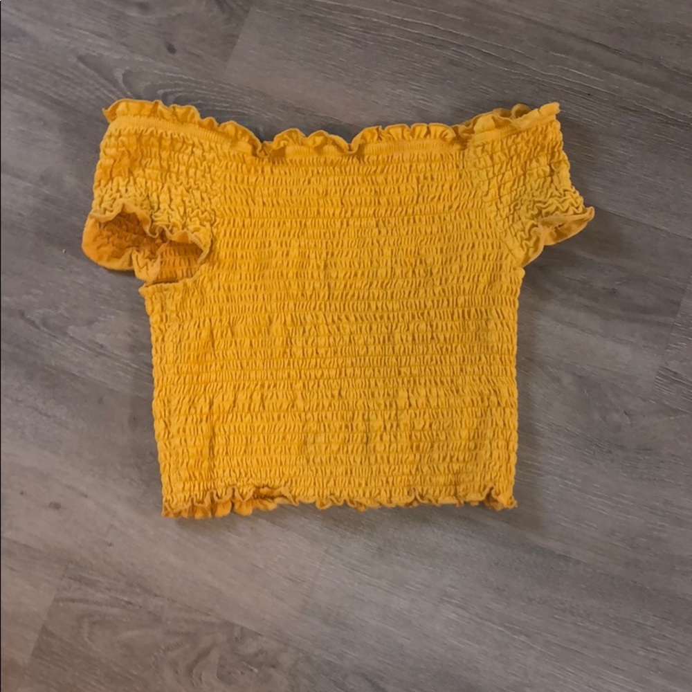 Off the shoulder crop top. Burnt orange yellow